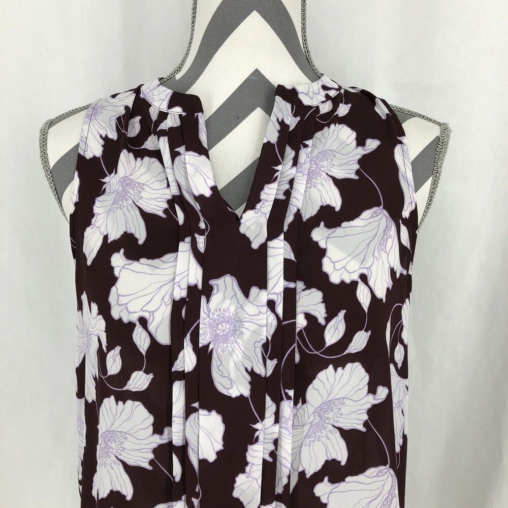 41 Hawthorn Bryson Purple Floral Sleeveless Pleated Blouse SFSHW156F Small